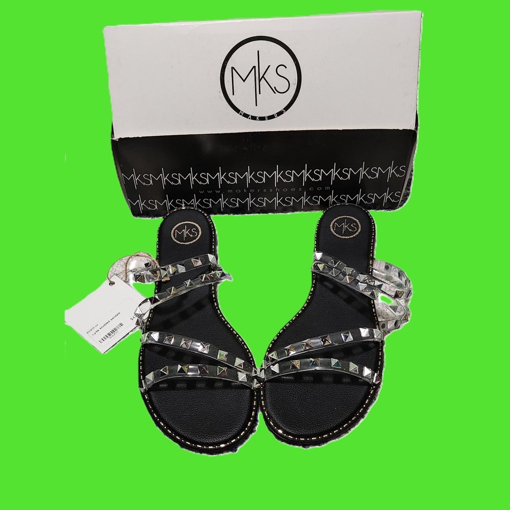 NIB MKS Lyda Studded Sandals Black Clear PVC Pyramid Stud Slides Women 9